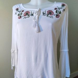 Embroidered Tribal Jeans Top with Bell Sleeves. Boho casual.